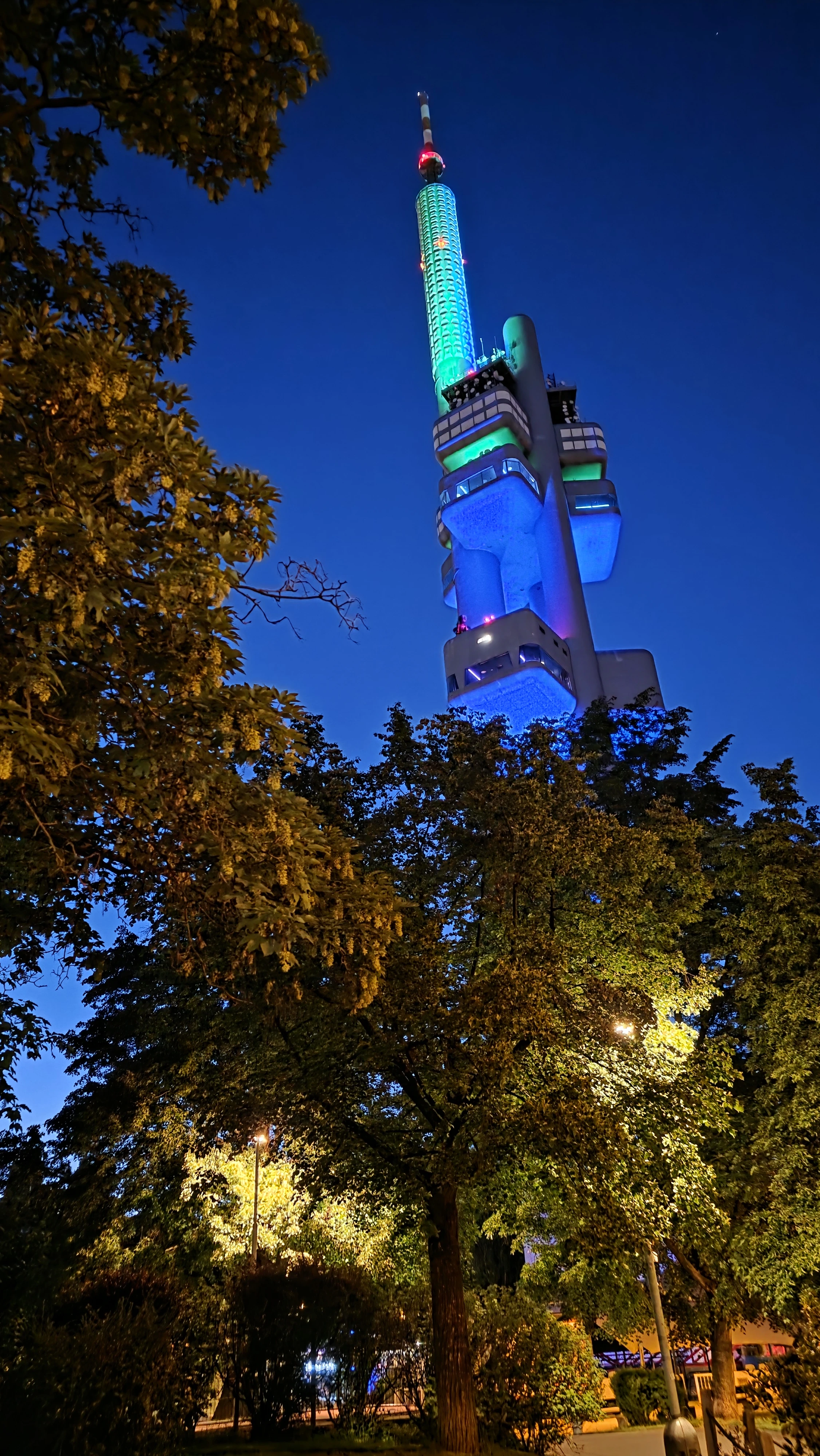 Žižkov Television Tower at night